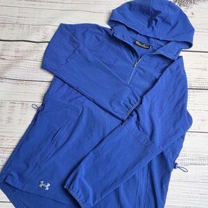 Under Armour Pullover Squad Woven 1/2 Zip Women Small Blue Jacket Loose Heatgear